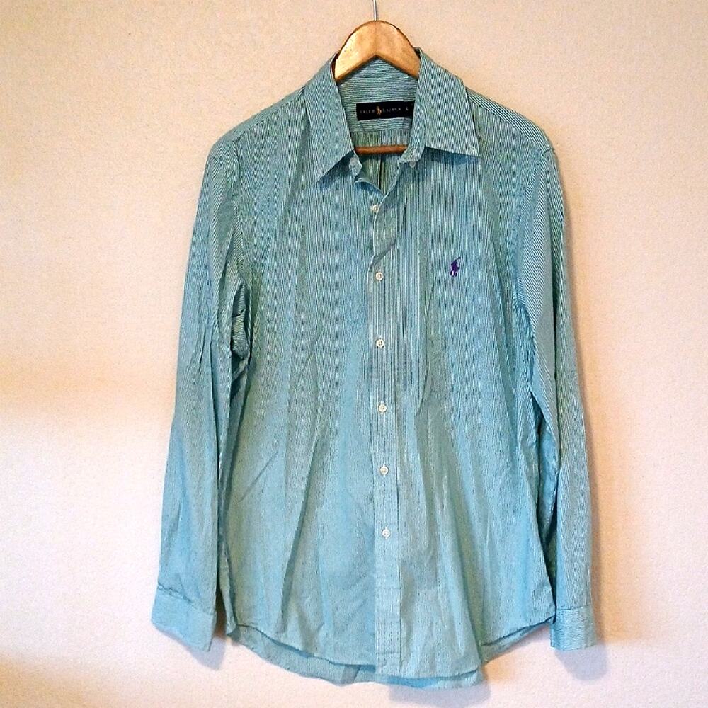 Ralph Lauren Blue Label Teal Green Pinstripe Dress Shirt